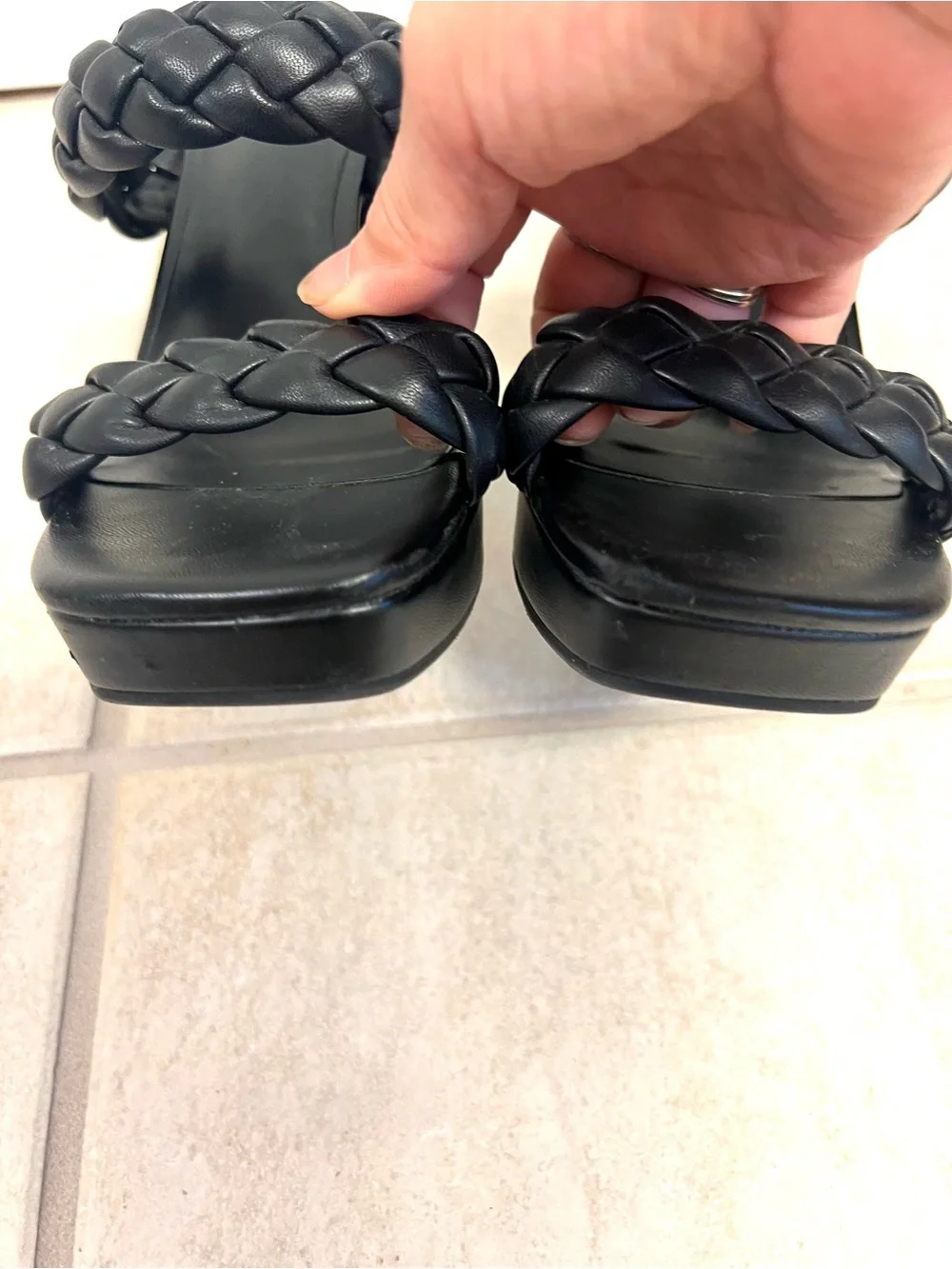 A New Day 6.5M Black Braided Double-Strap Platform Heeled Sandals gothic chunky